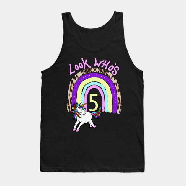 Birthday 5 Year Old Rainbow & Unicorn Tank Top by tamdevo1